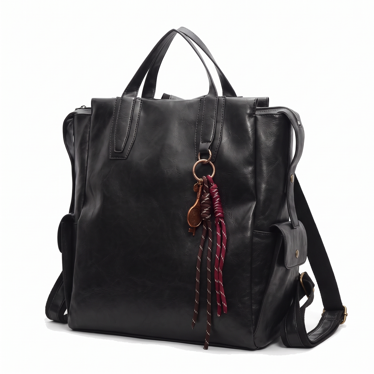Women's Faux Leather Tote Backpack, three-quarter view