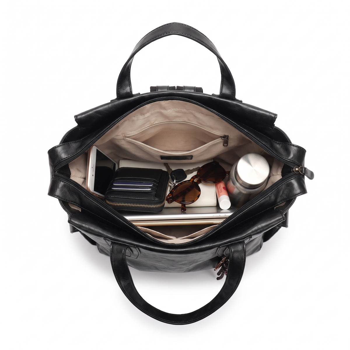 Women's Faux Leather Tote Backpack, interior