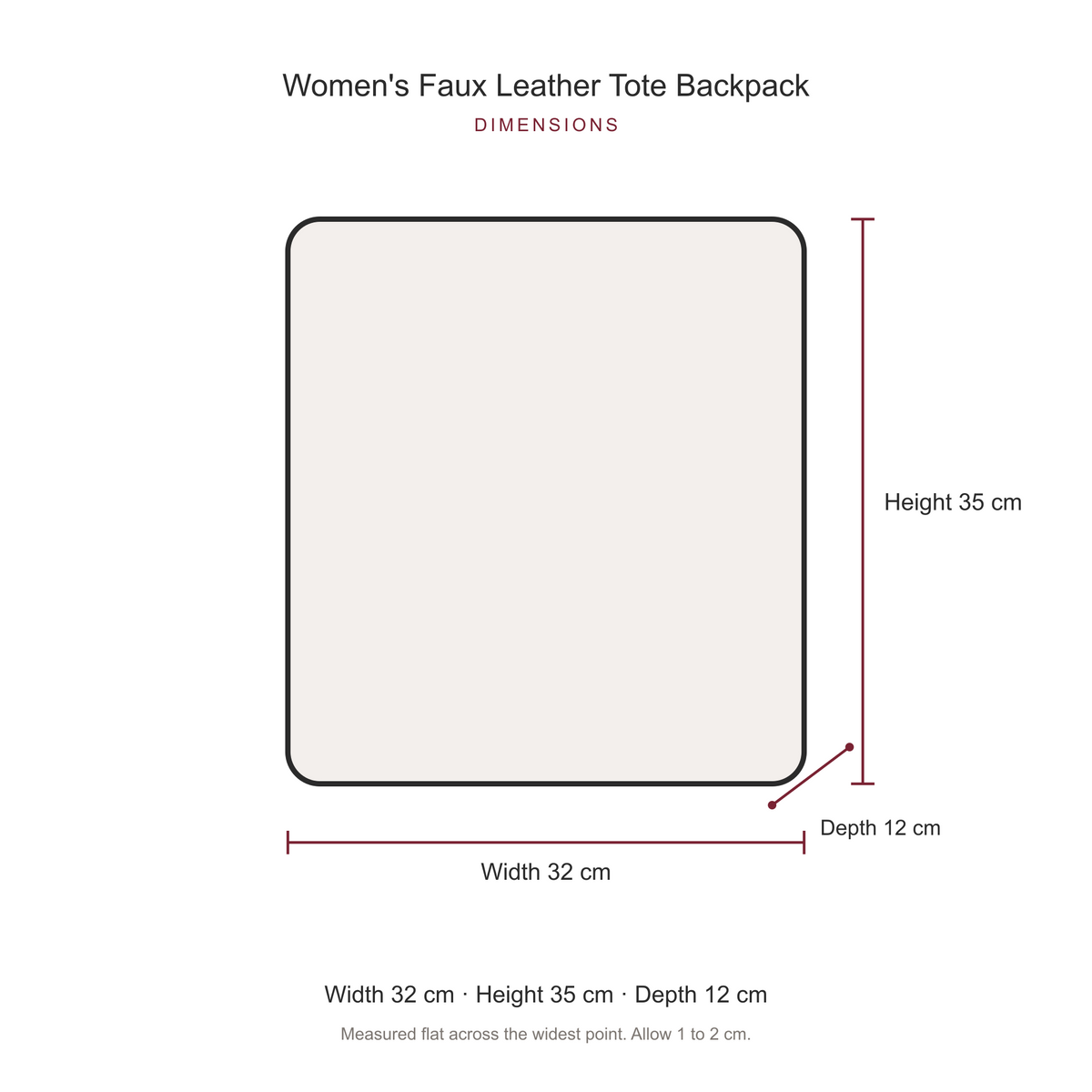 Women's Faux Leather Tote Backpack, dimensions