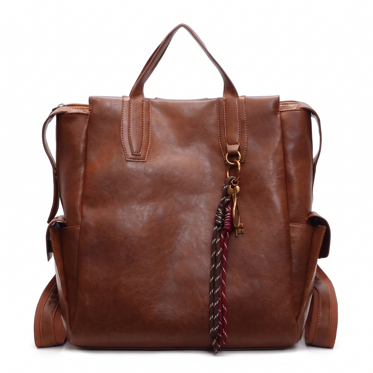 Women's Faux Leather Tote Backpack in Cognac