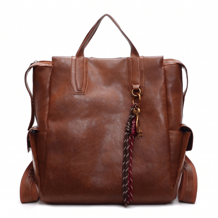Women's Faux Leather Tote Backpack, Black City Backpack Purse — Cognac