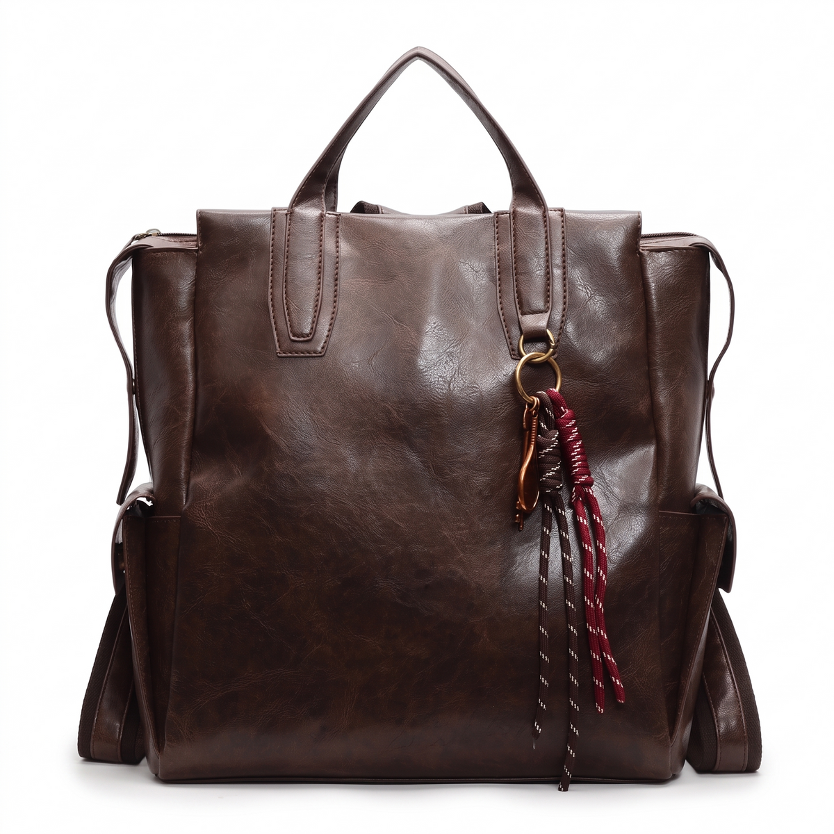 Women's Faux Leather Tote Backpack in Dark Brown