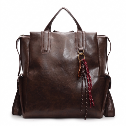 Women's Faux Leather Tote Backpack in Dark Brown