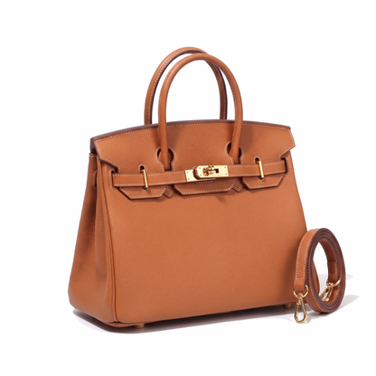 Women's Faux Leather Turn-Lock Top Handle Bag, three-quarter view