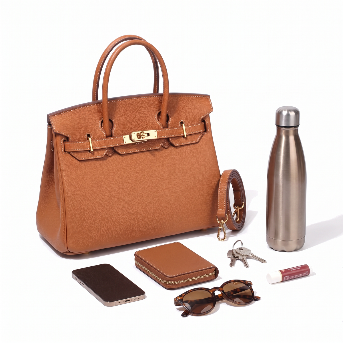 Women's Faux Leather Turn-Lock Top Handle Bag, what fits inside