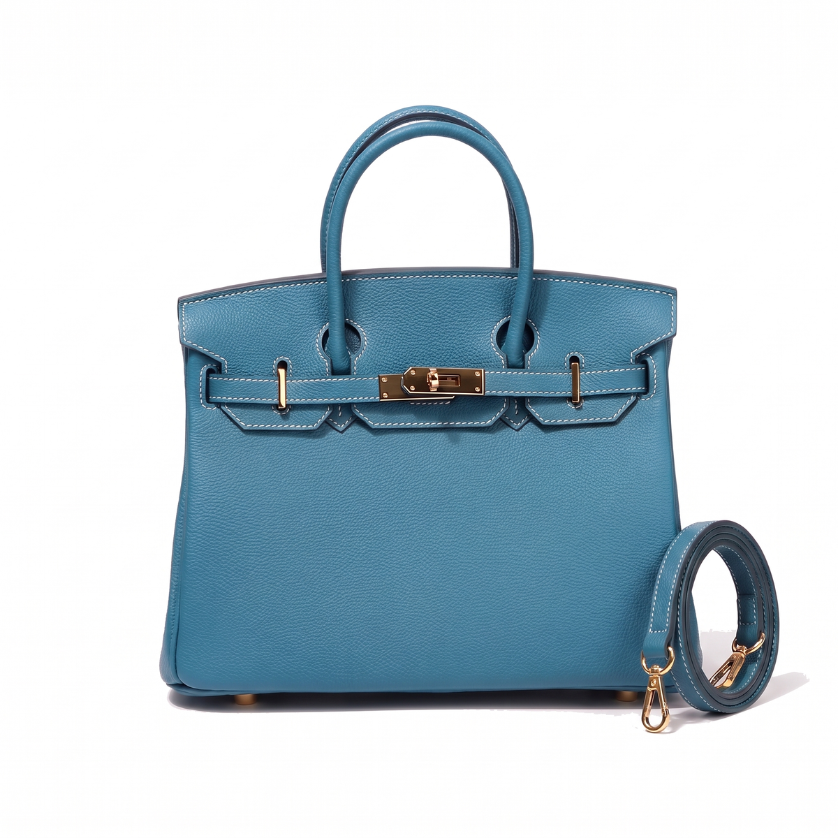 Women's Faux Leather Turn-Lock Top Handle Bag in Ocean Blue