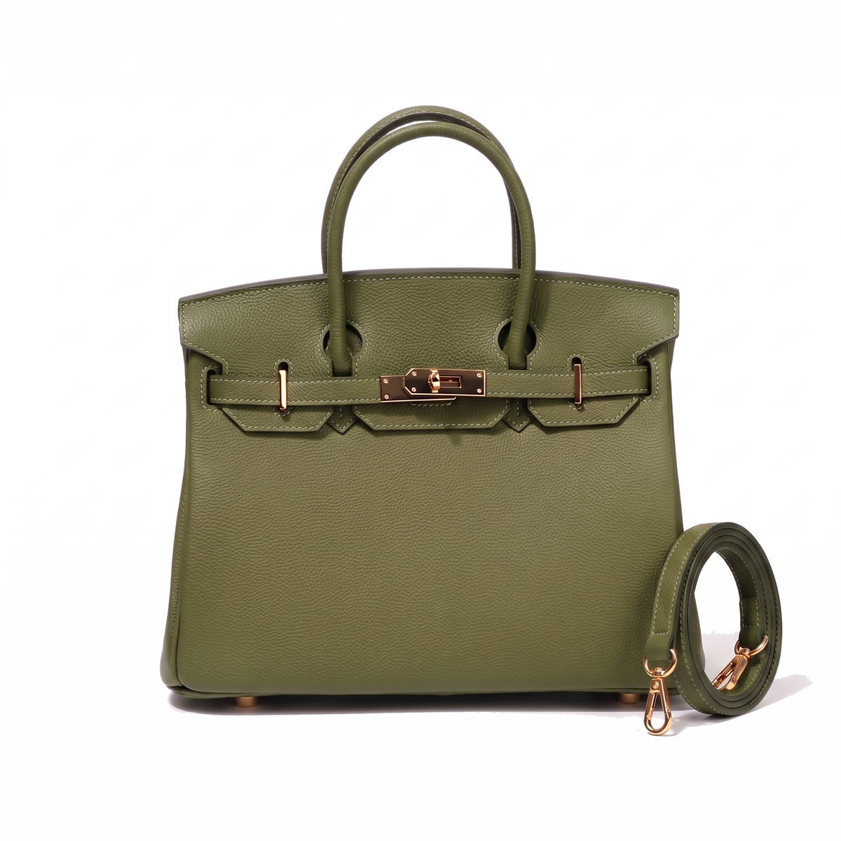 Women's Faux Leather Turn-Lock Top Handle Bag in Olive Green