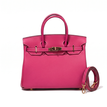 Women's Faux Leather Turn-Lock Top Handle Bag in Pink