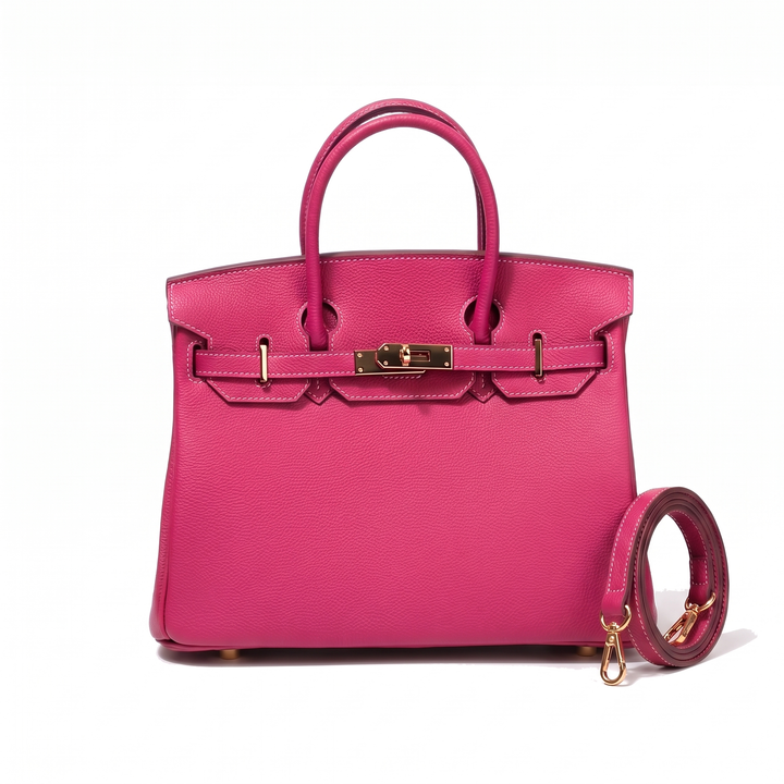 Women's Faux Leather Top Handle Bag, Cognac Brown Structured Handbag — Pink