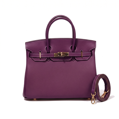 Women's Faux Leather Turn-Lock Top Handle Bag in Purple