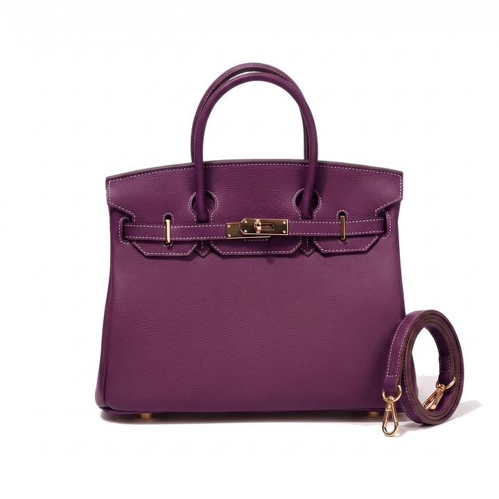 Women's Faux Leather Top Handle Bag, Cognac Brown Structured Handbag — Purple