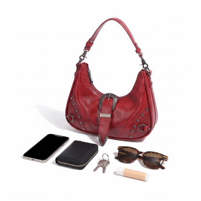 Women's Vegan Leather Western Buckle Shoulder Bag, what fits inside