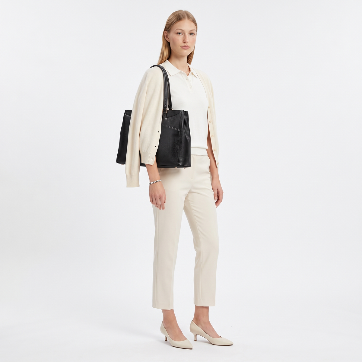 Women's Faux Leather Work Tote Bag, worn by a model