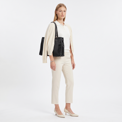 Women's Faux Leather Work Tote Bag, worn by a model