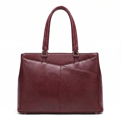 Women's Faux Leather Work Tote Bag in Burgundy