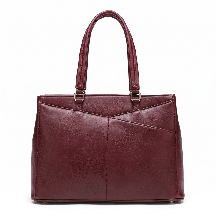 Women's Faux Leather Work Tote Bag, Black Office Bag — Burgundy