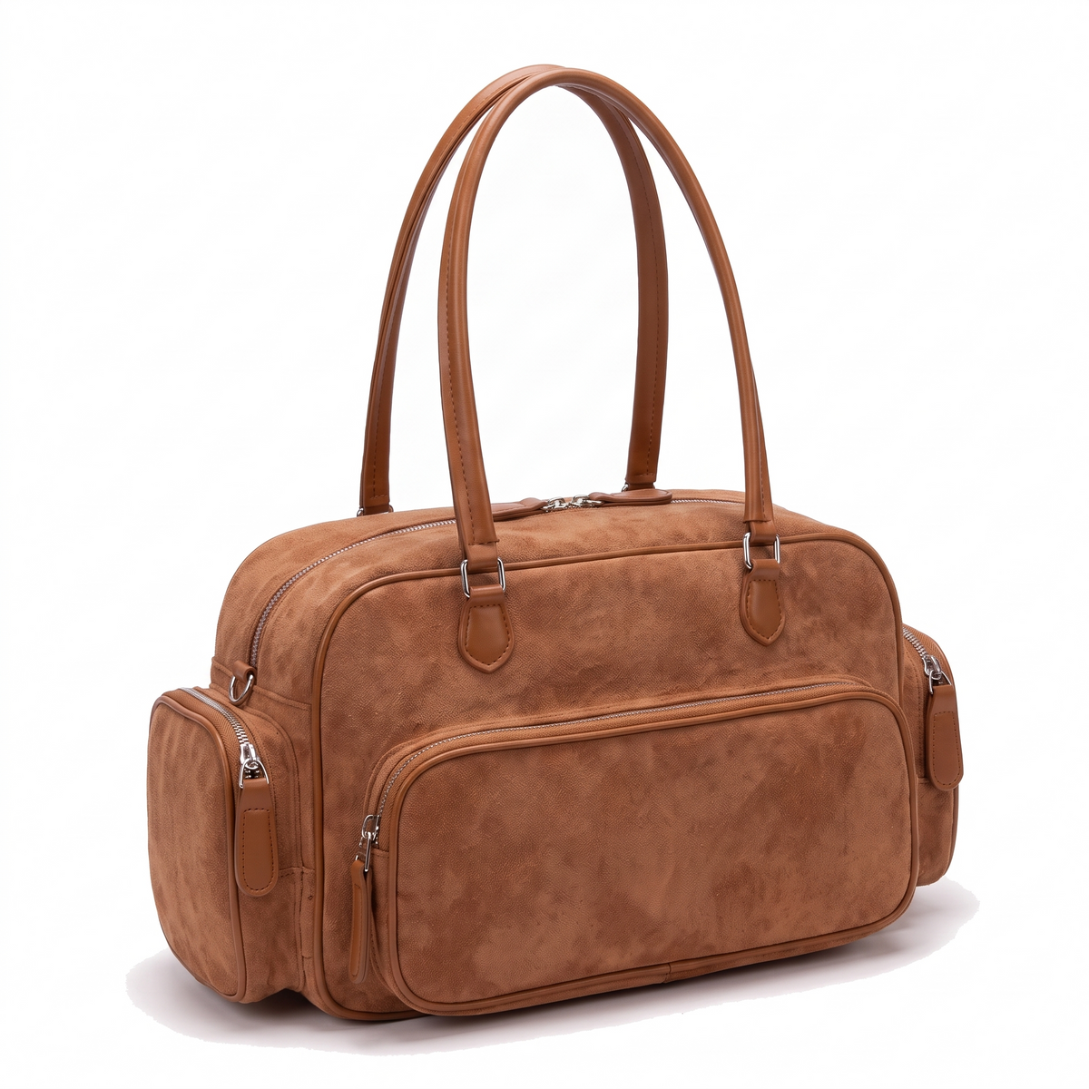 Women's Faux Suede Boston Bag, three-quarter view