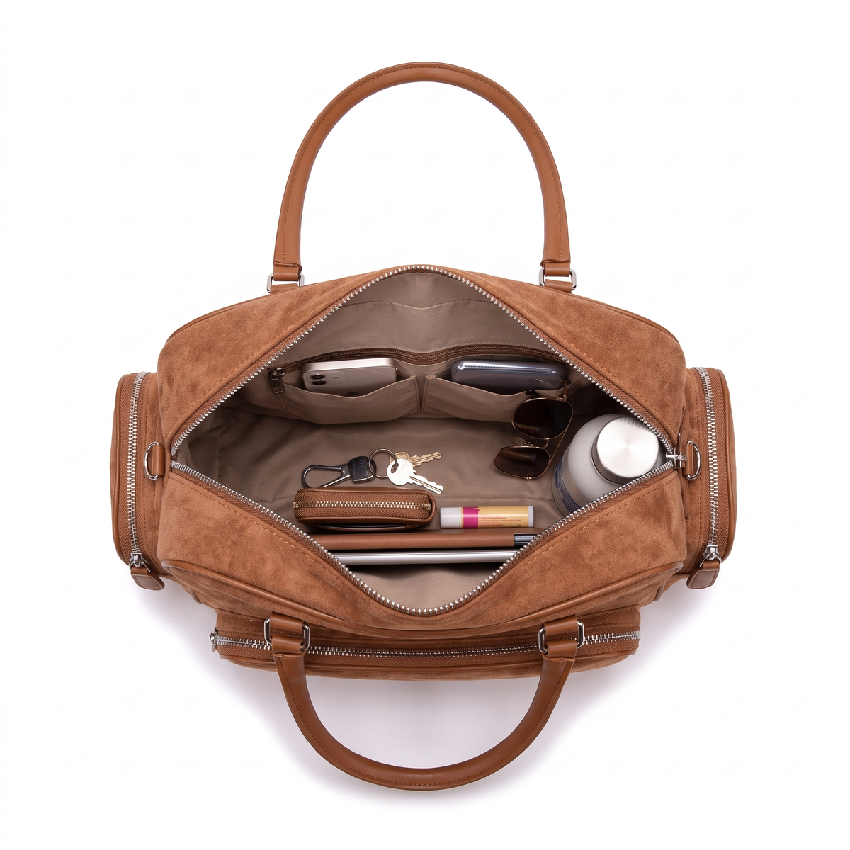 Women's Faux Suede Boston Bag, interior
