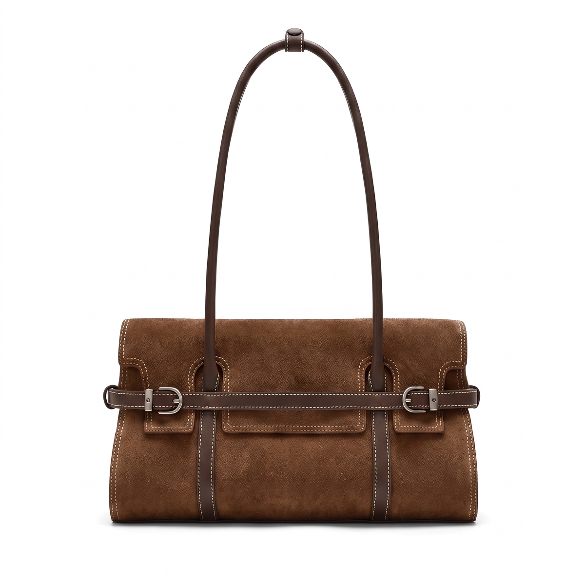 Women's Faux Suede East West Shoulder Bag in Chocolate Brown