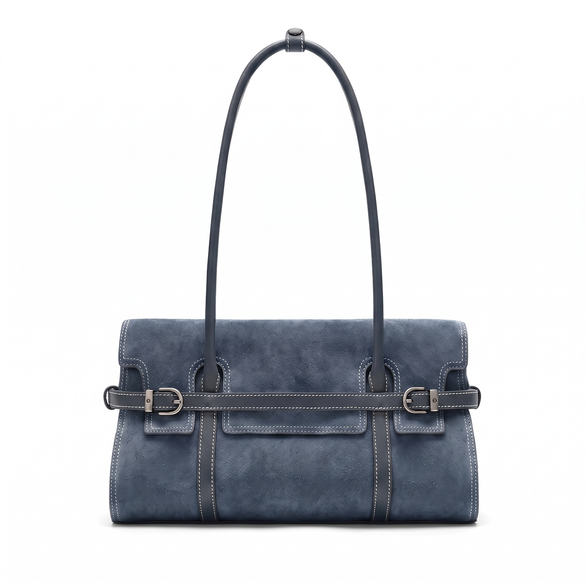 Women's Faux Suede East West Shoulder Bag in Slate Blue