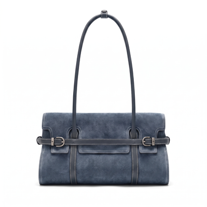 Women's Faux Suede East West Shoulder Bag in Slate Blue