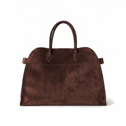 Women's Faux Suede Top Handle Tote Bag in Brown