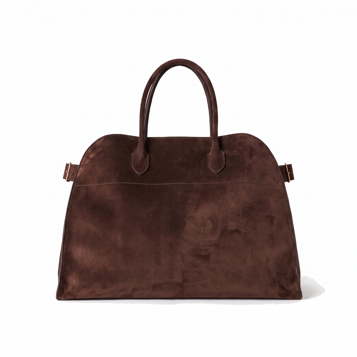 Women's Faux Suede Tote Bag, Black Top Handle Work Bag — Brown
