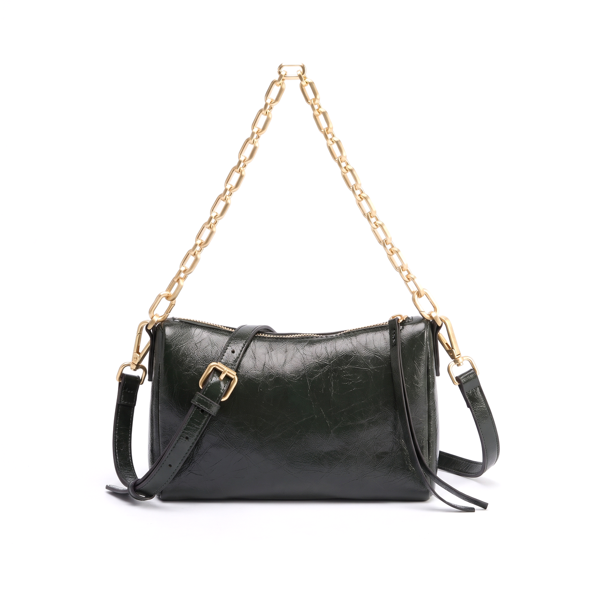 Women's Glossy Faux Leather Chain Shoulder Bag, front view