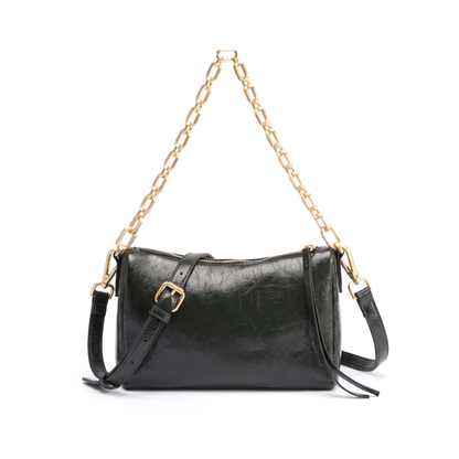 Women's Glossy Faux Leather Chain Shoulder Bag, front view