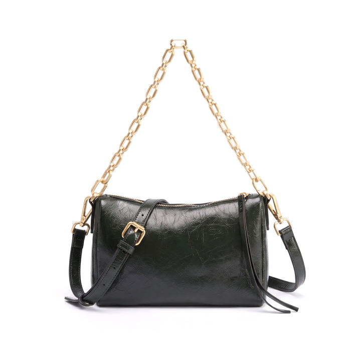Women's Glossy Faux Leather Chain Shoulder Bag, front view