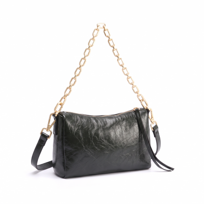Women's Glossy Faux Leather Chain Shoulder Bag, three-quarter view