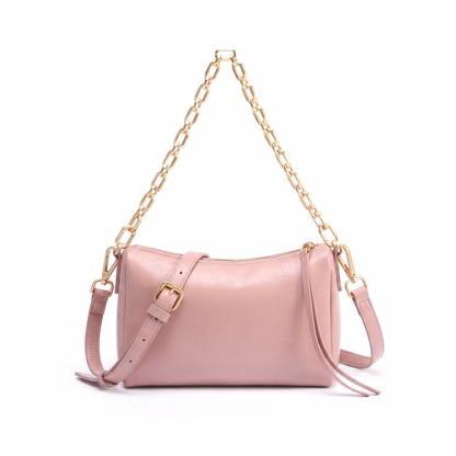 Women's Glossy Faux Leather Chain Shoulder Bag in Pink