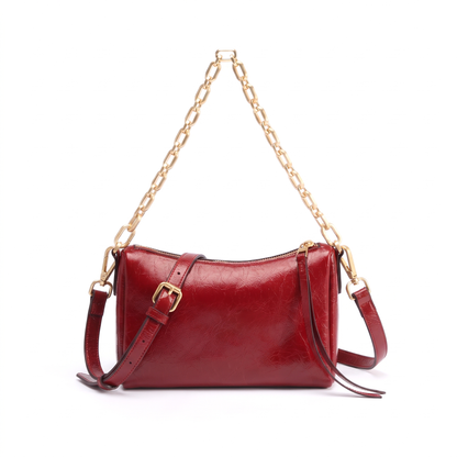 Women's Glossy Faux Leather Chain Shoulder Bag in Red