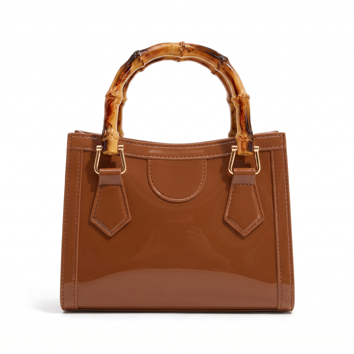 Women's Glossy Jelly Mini Tote Bag in Cognac Brown