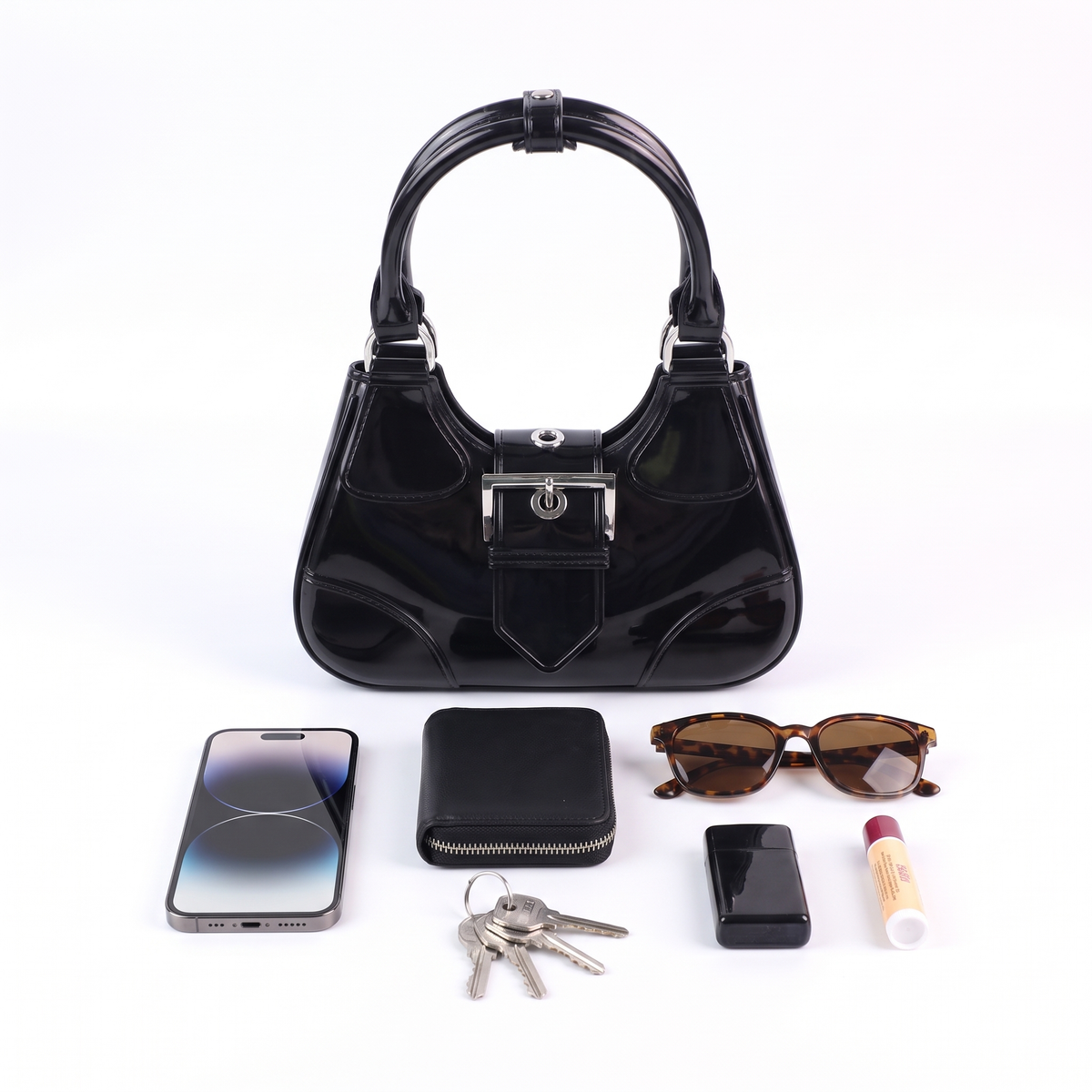 Women's Glossy Jelly Top Handle Bag, what fits inside