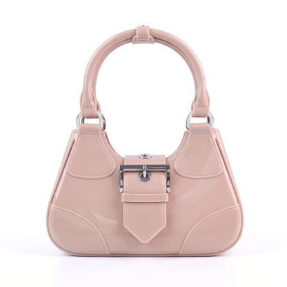 Women's Glossy Jelly Top Handle Bag in Blush Beige