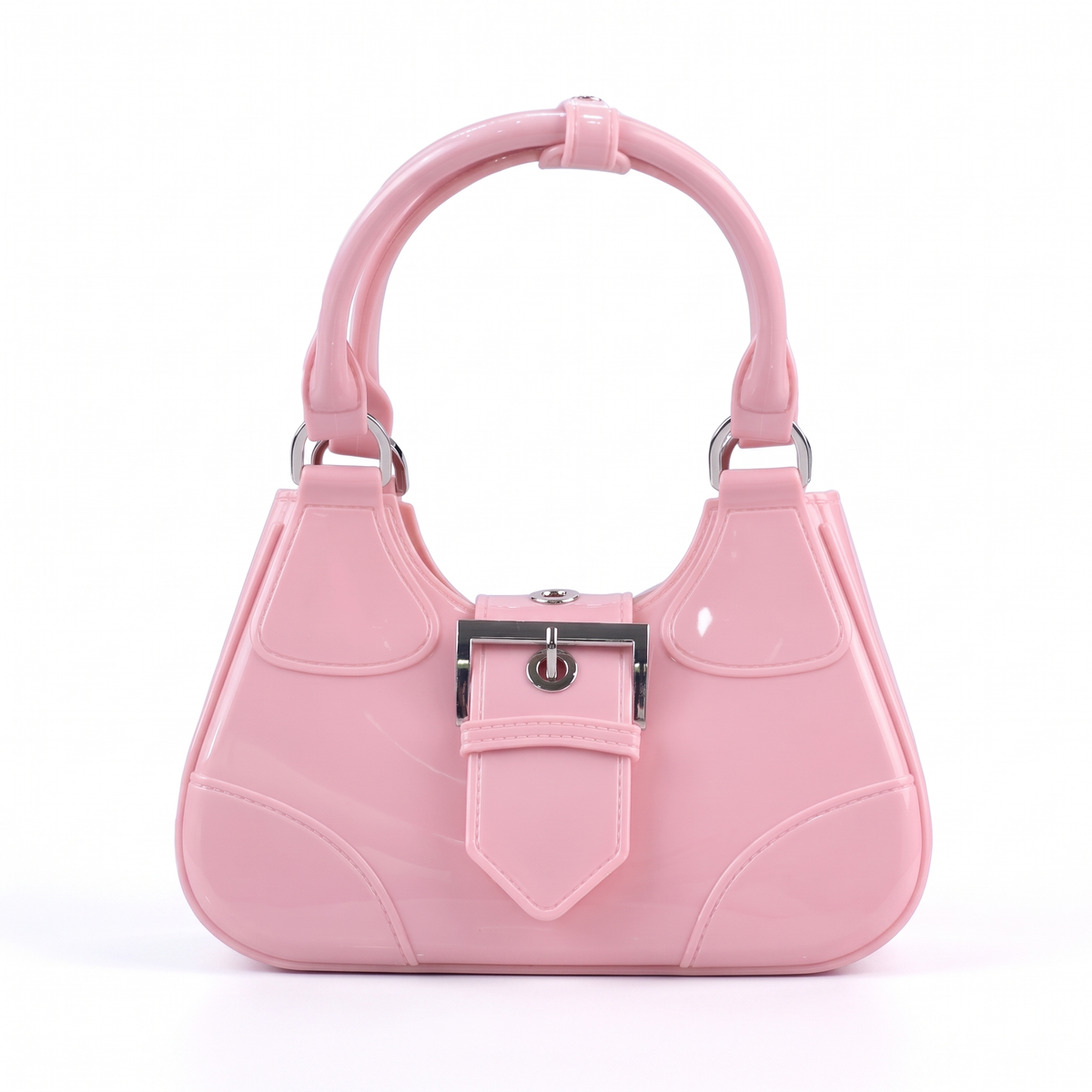 Women's Glossy Jelly Top Handle Bag in Pink
