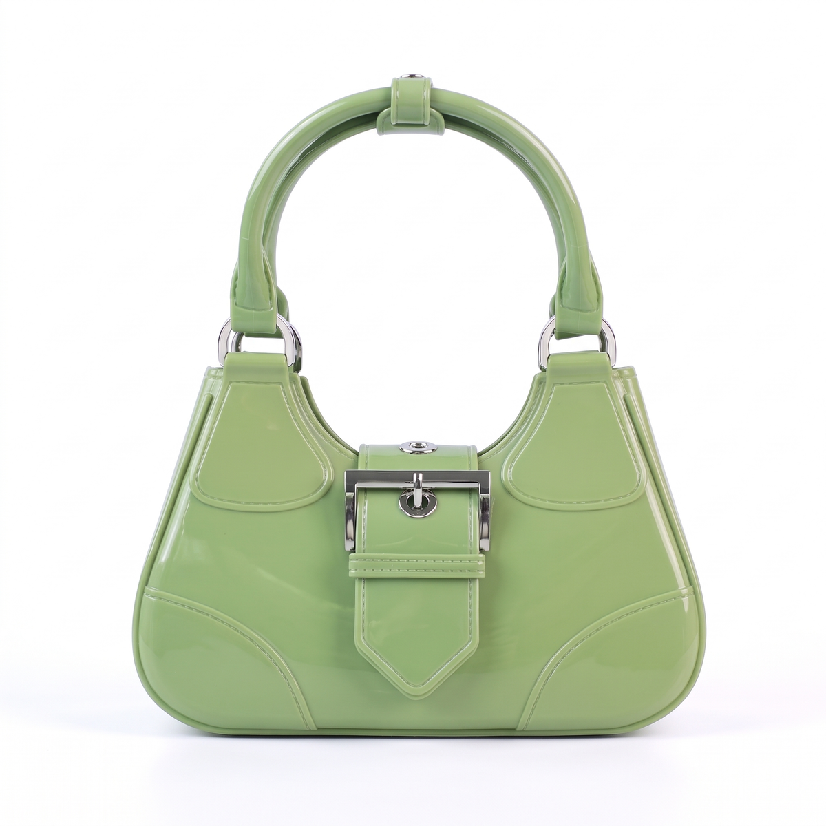 Women's Glossy Jelly Top Handle Bag in Pistachio Green