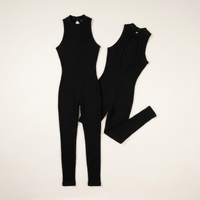 Sunoire womens halter neck backless jumpsuit ribbed knit slim fit sleeveless romper sexy party clubwear garment flatlay 01