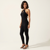 Sunoire womens halter neck backless jumpsuit ribbed knit slim fit sleeveless romper sexy party clubwear side view 01