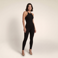 Sunoire womens halter neck backless jumpsuit ribbed knit slim fit sleeveless romper sexy party clubwear three quarter 01