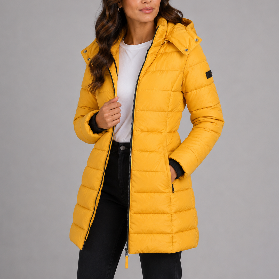 Women's Hooded Quilted Puffer Jacket in Yellow
