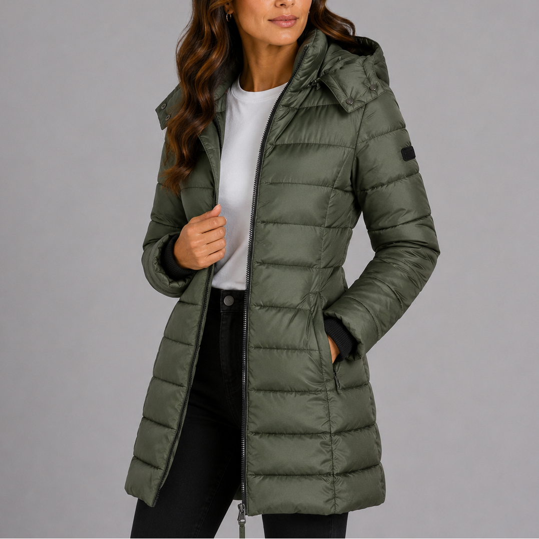Women's Hooded Quilted Puffer Jacket in Green