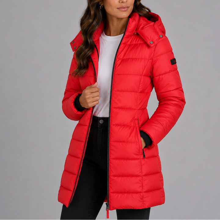 Women's Hooded Quilted Puffer Jacket in Red