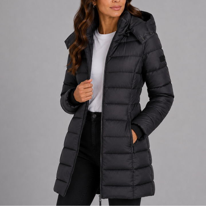 Women's Hooded Quilted Puffer Jacket — Black
