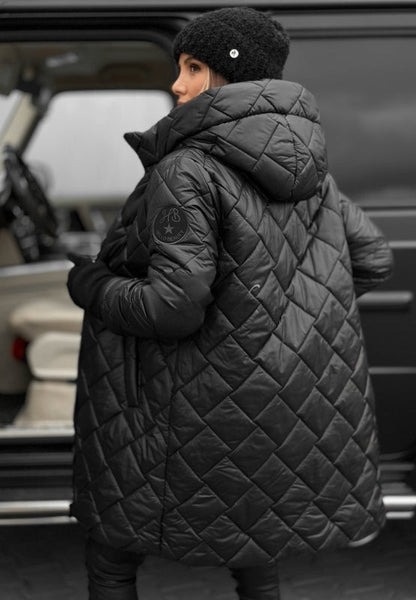 Women's Jacket | Stitched Diamond Panels in Red, another view