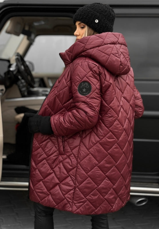 Women's Jacket | Stitched Diamond Panels in Red, another view