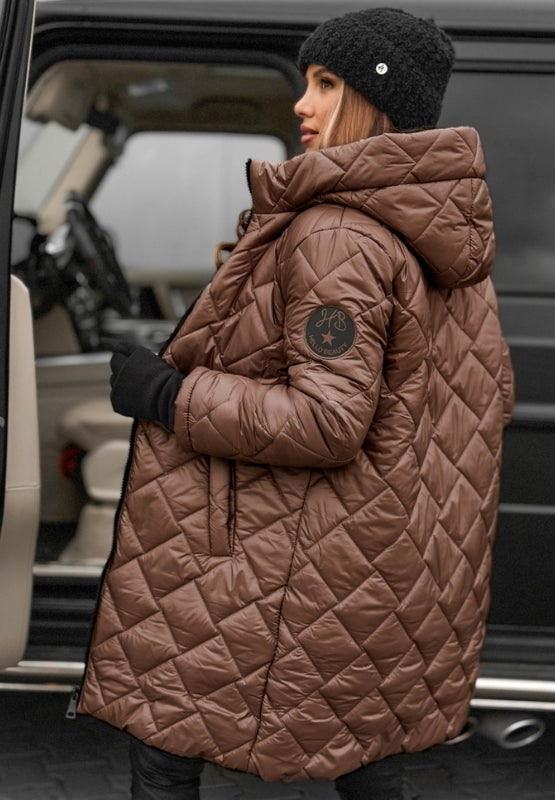 Women's Jacket | Stitched Diamond Panels in Red, another view