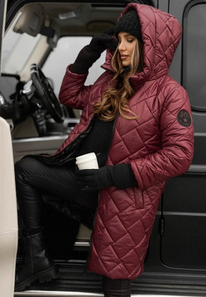 Women's Jacket | Stitched Diamond Panels in Red, another view