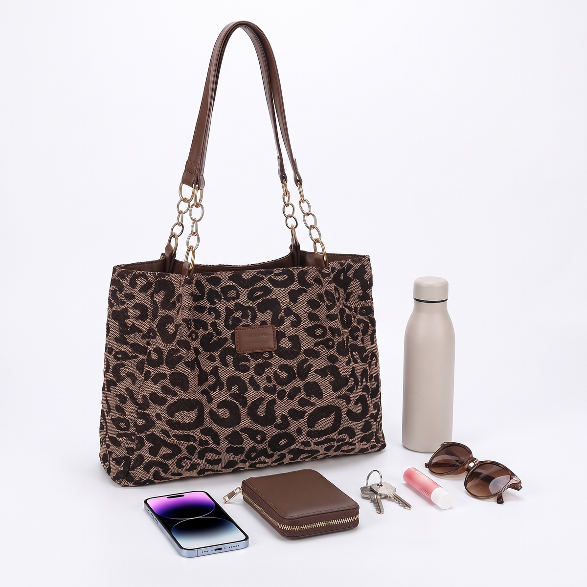 Women's Jacquard Chain Handle Tote Bag, what fits inside